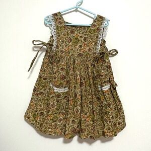 Vintage Floral Green Kids Casual Dress